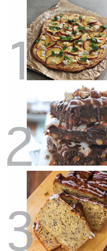 Beautiful photos of flammkuchen, mississippi mud brownies, and banana bread to inspire readers. These three recipes are pinsperation from pinterest.