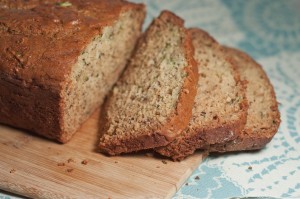 a sliced loaf of succhini banana bread