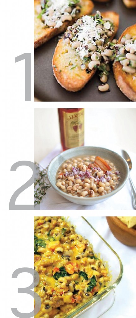 this graphic shows images of three different recipes for lucky new years black eyed peas