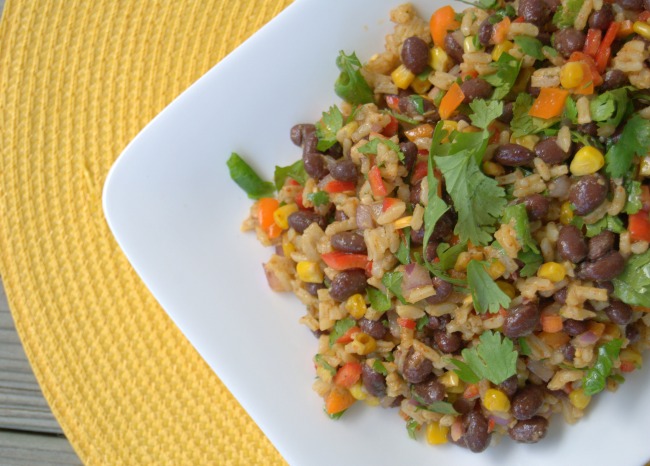 Arkansas rice, corn black bean salad plate view