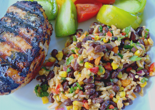 arkansas rice, corn black bean salad dinner