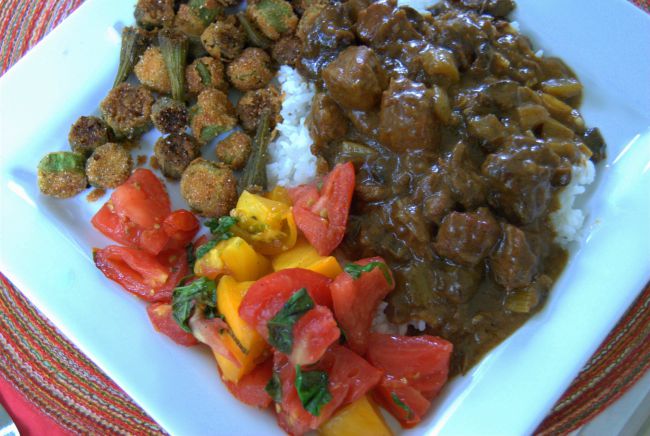 beef and gracy full plate  sloe cooker over rice