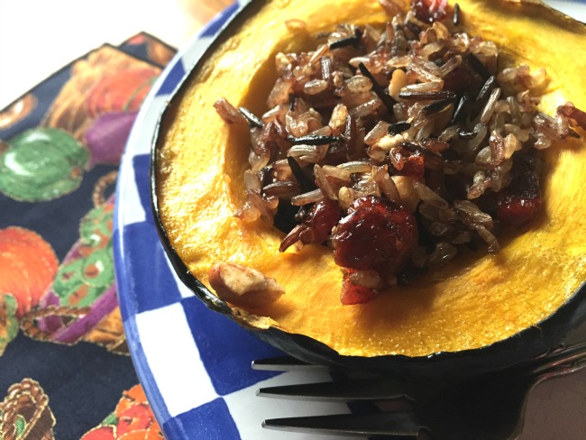 cranberry pecan wild rice stuffed acorn squash