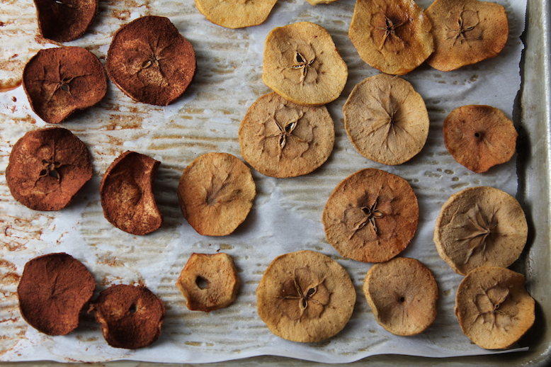 apple chips on parchment