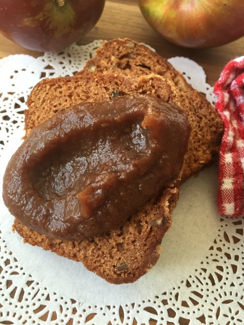 vert apple butter on apple walnut bread